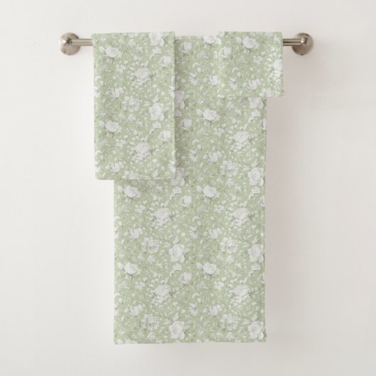 Green White Romantic Floral   Badhandtuch Set (Insitu)
