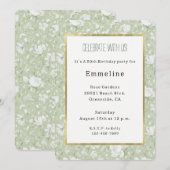 Green White Romantic Floral Birthday Einladung (Vorne/Hinten)