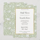 Green White Romantic Floral Bridal Shower Einladung (Vorne/Hinten)