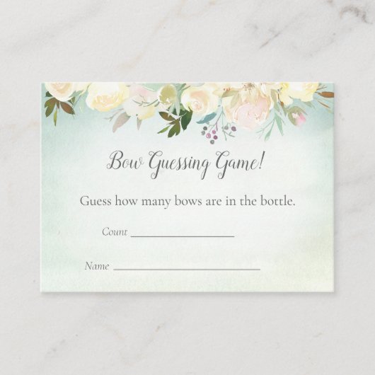 Green White Rose Guessing Game Baby Dusche Begleitkarte (Vorderseite)