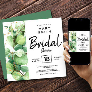 Green white sage elegant botanical bridal shower einladung
