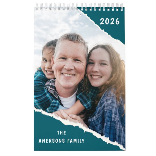 Green & White Scrapbook Custom Family Photo 2026  Kalender (Titelbild)