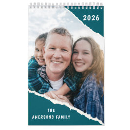 Green & White Scrapbook Custom Family Photo 2026 Kalender