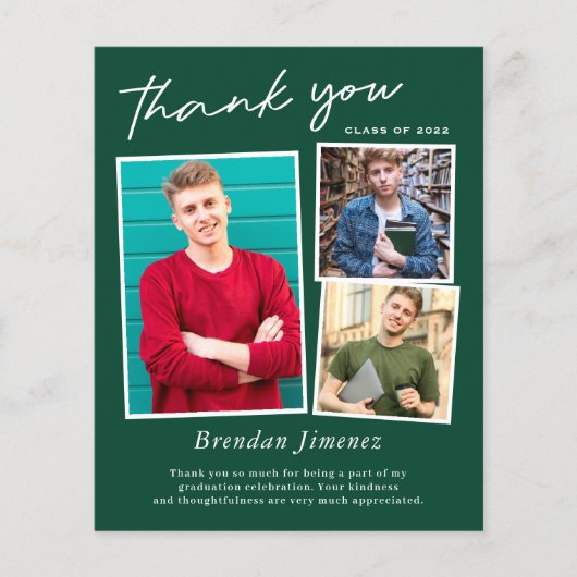 Green White Script 3 Foto Abschluss Vielen Dank (Vorderseite)