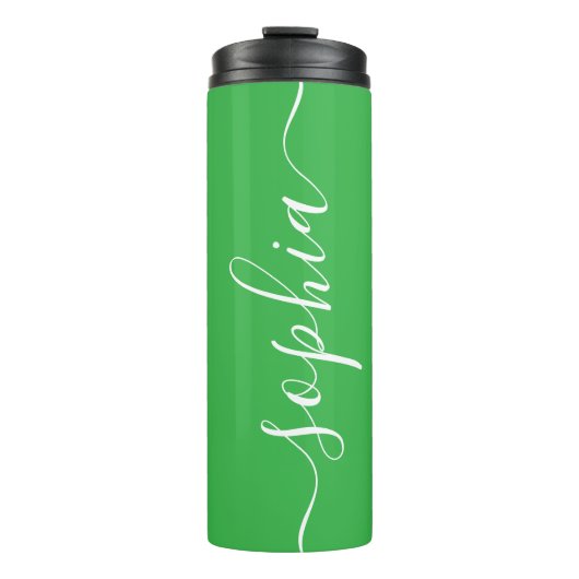 Green White Script Custom Name Thermal Tumbler Thermosbecher (Vorderseite)
