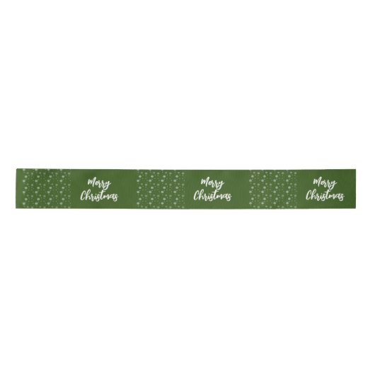Green White Script Simple Modern Frohe Weihnachten Satinband (Vorderseite)