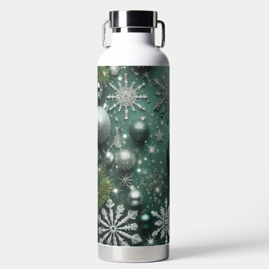 GREEN WHITE SILVER HOLIDAY CHRISTMAS ORNAMENTS TRINKFLASCHE (Vorderseite)
