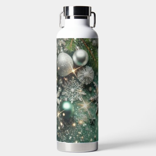 GREEN WHITE SILVER HOLIDAY CHRISTMAS ORNAMENTS TRINKFLASCHE (Vorderseite)