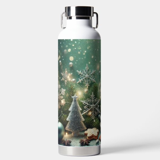 GREEN WHITE SILVER HOLIDAY CHRISTMAS ORNAMENTS TRINKFLASCHE (Vorderseite)