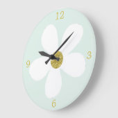 Green White Simple Daisy Gold Große Wanduhr (Winkel)