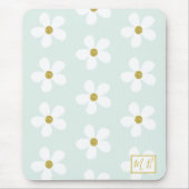 Green White Simple Daisy Gold Monogram Mousepad (Vorne)