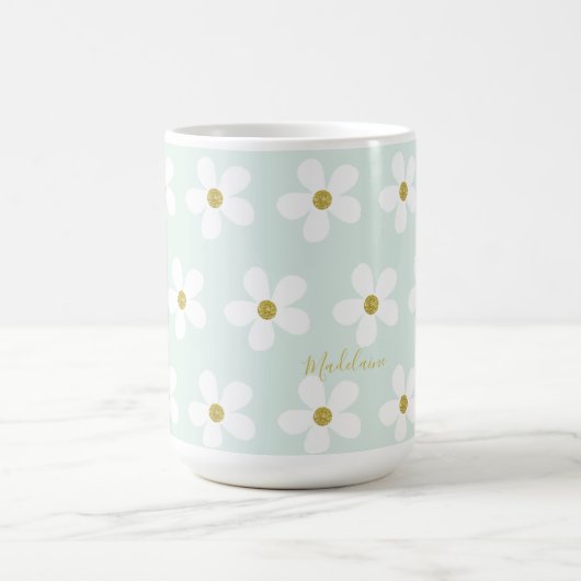 Green White Simple Daisy Gold Personal Kaffeetasse (Mittel)