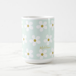Green White Simple Daisy Gold Personal Kaffeetasse