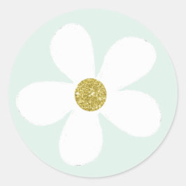 Green White Simple Daisy Gold Runder Aufkleber