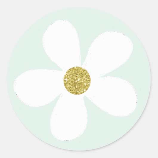 Green White Simple Daisy Gold Runder Aufkleber (Vorderseite)