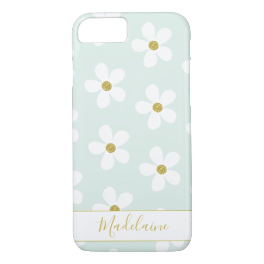 Green White Simple Daisy Muster Gold Persönliche Case-Mate iPhone Hülle (Rückseite)