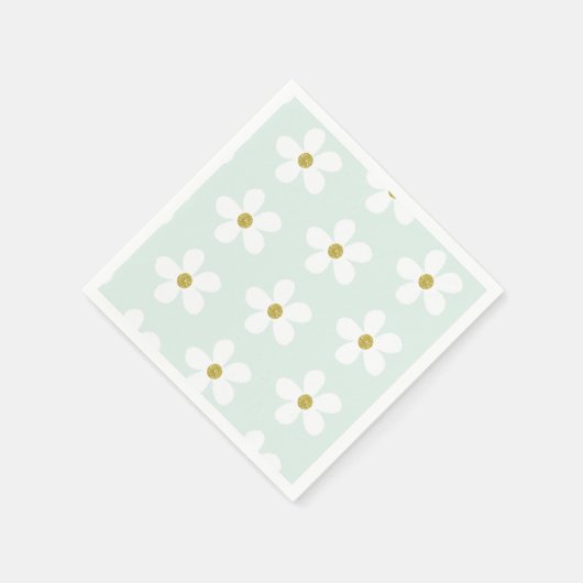 Green White Simple Daisy Pattern Gold Serviette (Ecke)