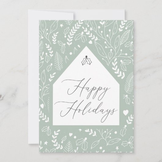 Green White Simple Flora Weihnachtskarte (Vorderseite)