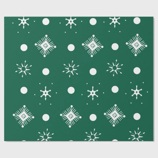 Green White Snowflakes Pattern Geschenkpapier (Flach)