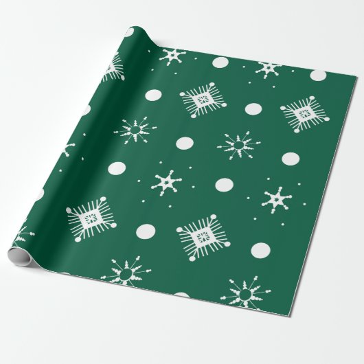 Green White Snowflakes Pattern Geschenkpapier (Ungerollt)