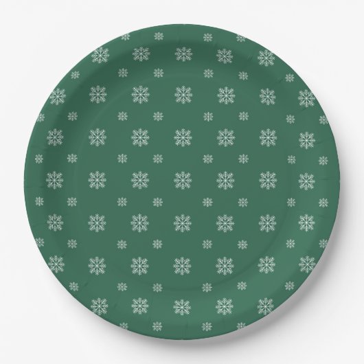Green & White Snowflakes Simple Modern Christmas Pappteller (Vorderseite)
