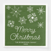 Green White Snowflakes Weihnachts-Party Serviette (Vorderseite)