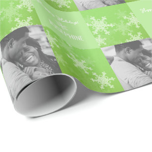 Green White Snowlfake Minimalistisches Foto Weihna Geschenkpapier