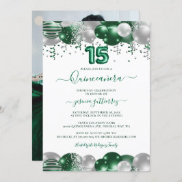Green White Sparkle Foto Quinceañera Balloon Einladung
