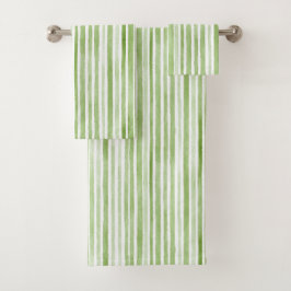 Green White Stripes Badhandtuch Set