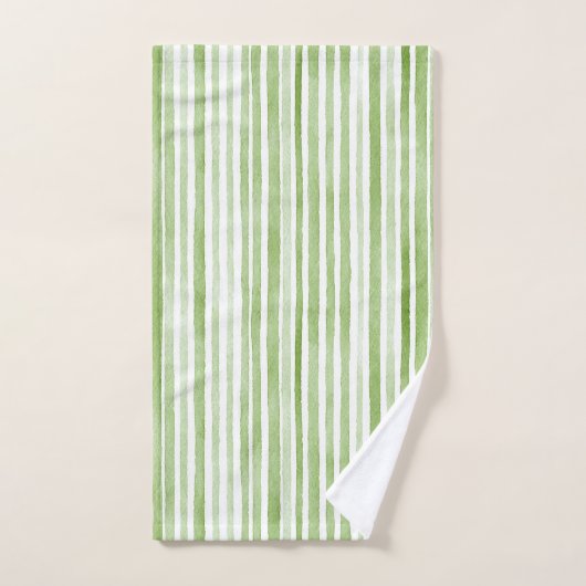 Green White Stripes Badhandtuch Set (Handtuch)