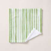Green White Stripes Badhandtuch Set (Waschlappen)