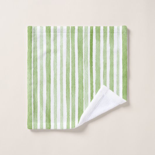 Green White Stripes Badhandtuch Set (Waschlappen)