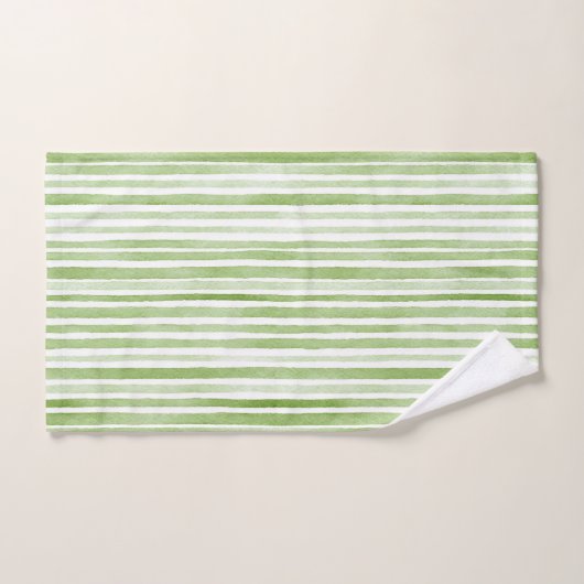 Green White Stripes Badhandtuch Set (Handtuch)