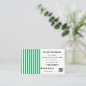 Green White Stripes & QR Code & Social Media Icons Visitenkarte (Stehend Vorderseite)