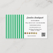 Green White Stripes & QR Code & Social Media Icons Visitenkarte (Vorderseite)