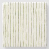 Green White Stripes Steinuntersetzer (Vorderseite)