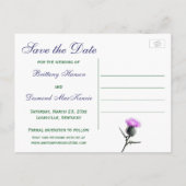 Green, White Tartan Thistle Save the Date Postcard Ankündigungspostkarte (Rückseite)