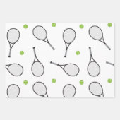Green & White Tennis Thema Rackets Balls Muster Geschenkpapier Set (Vorderseite 3)
