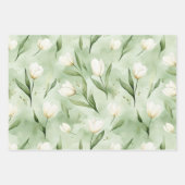 Green White Tulip Flowers Bridal Shower Geschenkpapier Set (Vorderseite)