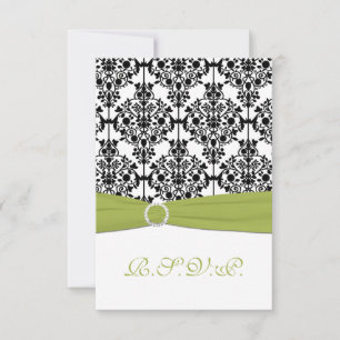 Green, White und Black Damask III Antwortkarte Einladung