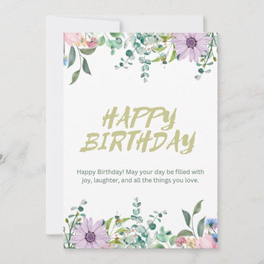 Green & White Wassercolor Happy Birthday Card Einladung (Vorderseite)