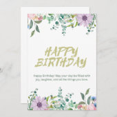 Green & White Wassercolor Happy Birthday Card Einladung (Vorne/Hinten)