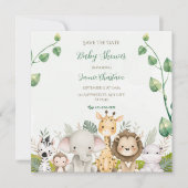 Green White Watercolor Babydusche Save the Date (Vorderseite)