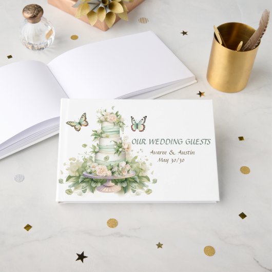 Green White Wedding Cake Gästebuch (Vorderseite Offen)