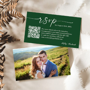 Green White Wedding RSVP Website QR Code Foto Begleitkarte
