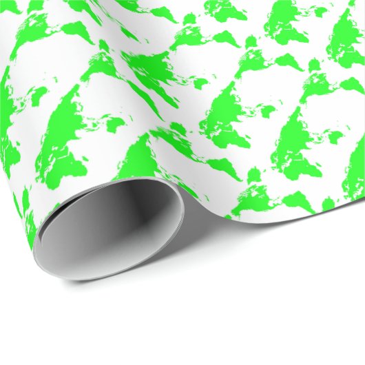 Green White World Map Geschenkpapier (Rolleneckpunkt)