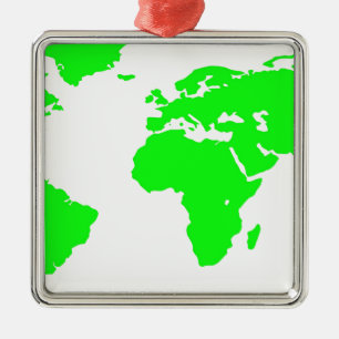 Green White World Map Ornament Aus Metall