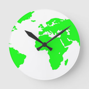Green White World Map Runde Wanduhr