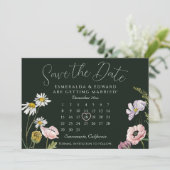 Green Wild Flower Wedding Calendar Save The Date (Stehend Vorderseite)