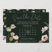 Green Wild Flower Wedding Calendar Save The Date (Vorne/Hinten)